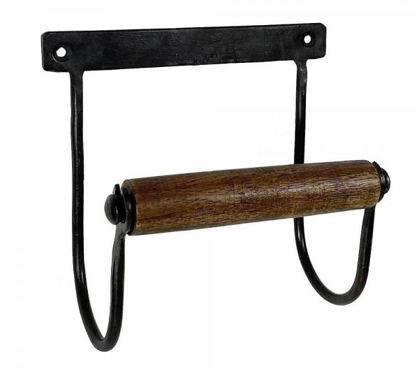Toilettenpapierhalter Vintage Eisen Schwarz Holz Industrial Klorollenhalter