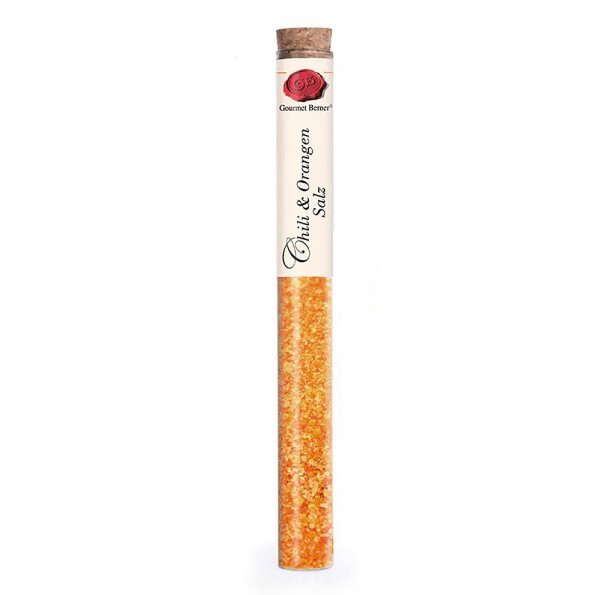 Gourmet Berner Chili &amp; Orangen Salz in Vitro Reagenzglas mit Korken 34g