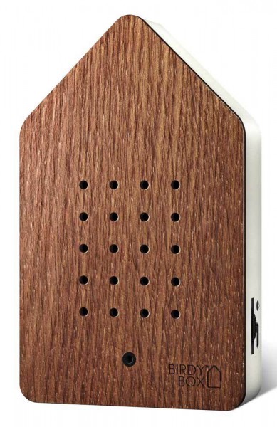 Birdybox Dark Oak Vogelgezwitscher mit Bewegungsmelder dunkle Eiche Akku USB