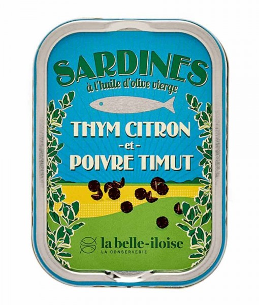 la belle-iloise Sardinen mit Zitronen-Thymian und Timut Pfeffer - Dose 115 g