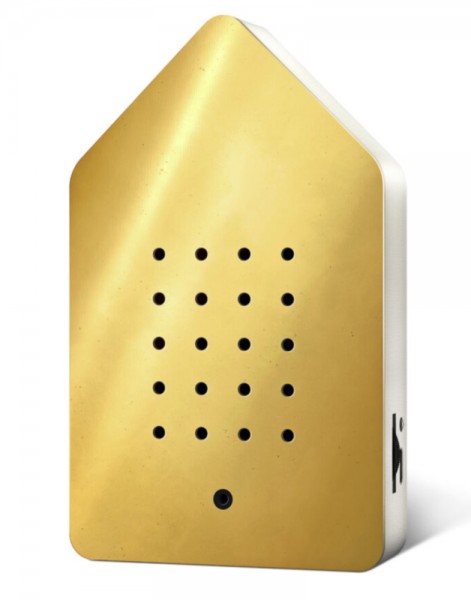 Birdybox Classic Golden Brass Vogelgezwitscher mit Bewegungsmelder Akku USB