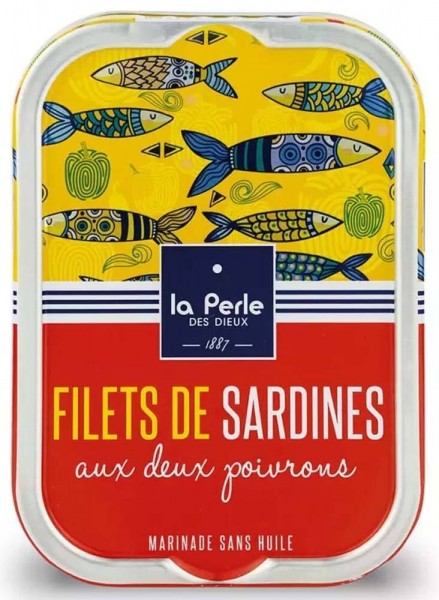 La Perle des Dieux Sardinen-Filets mit zweierlei Paprika - Ohne Öl - Dose 115 g