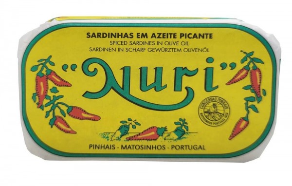 Nuri Sardinen scharf in Olivenöl und Piri-Piri Portugal - Dose 125 g